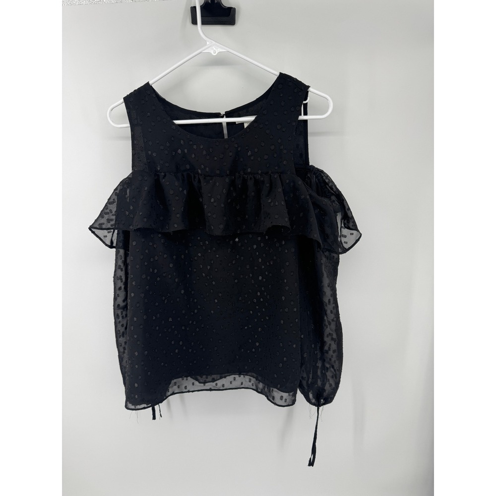 Cato Womens Black Cold Shoulder‎ Ruffle Clip Dot Blouse Medium Long Sleeve Top